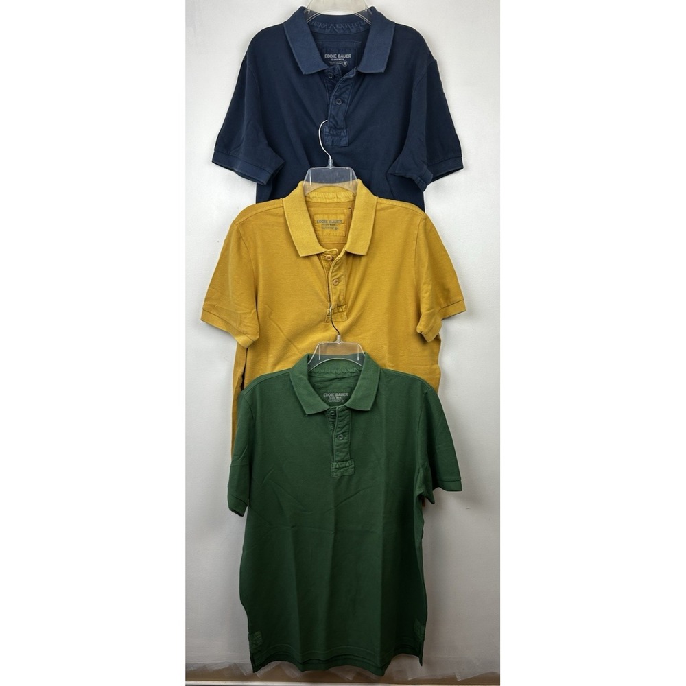 Eddie Bauer Polo Shirt Men M Blue Green Yellow Lot of 3 Casual Solid Travel Golf